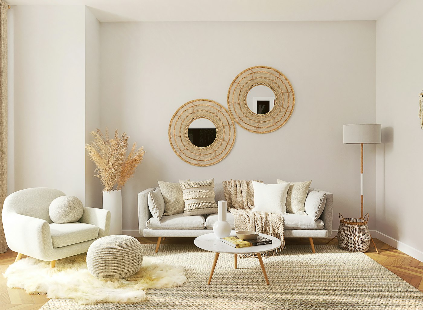 Styling vignette with layered furniture textures